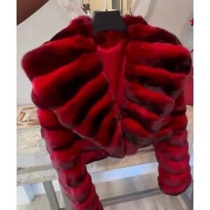 Luxurious Red Faux Fur Bomber Jacket
